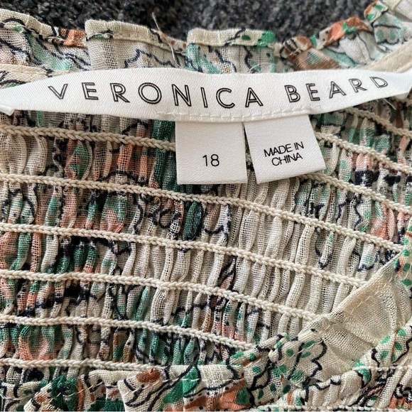 SOLD Veronica Beard Kali Printed Smocked Top in Stone Multi 18 - Picture 7 of 7